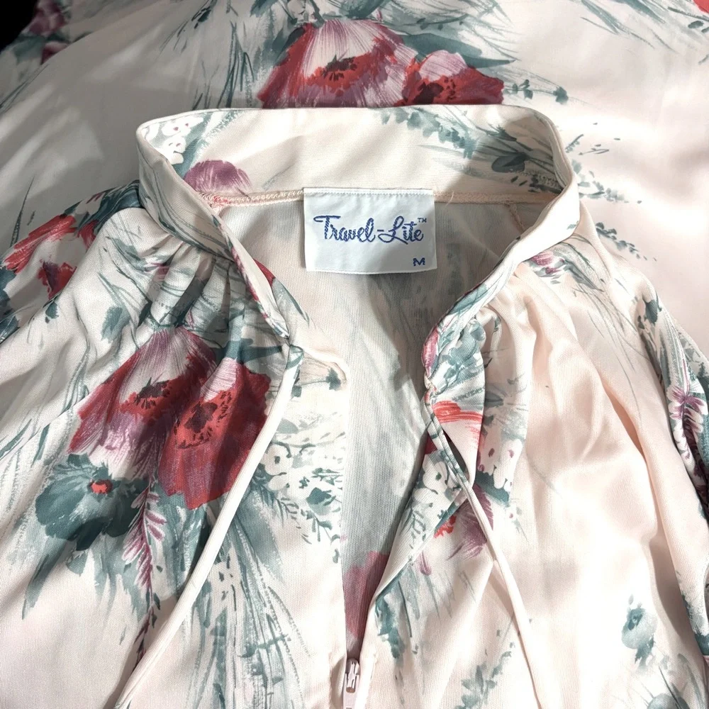 TRAVEL-LITE Pink Floral Zip Front Short Robe Cover Up VINTAGE